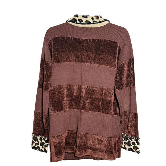 Berek Sweater Womens L Brown Animal Print Leopard Beaded Cardigan Button Vintage - Picture 15 of 16